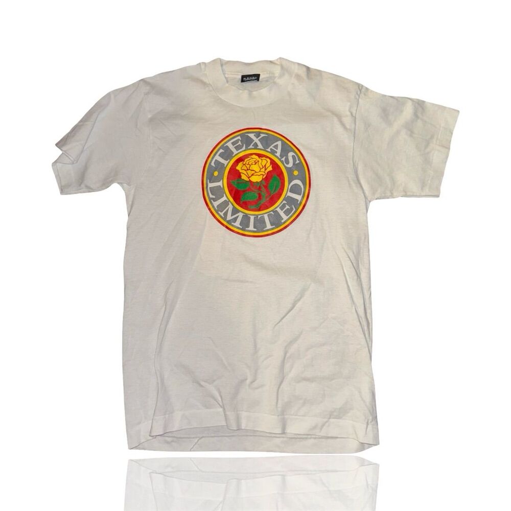 Screen Stars Best  Men's M Vintage Texas Rose Graphic T-Shirt White Retro